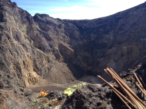 The caldera from the rim with incense for prayers